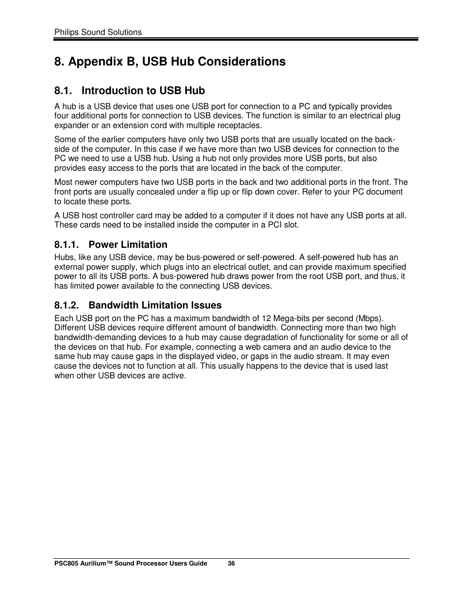 Appendix b, usb hub considerations, Introduction to usb hub | Philips AURILIUM PSC805 User Manual | Page 41 / 46