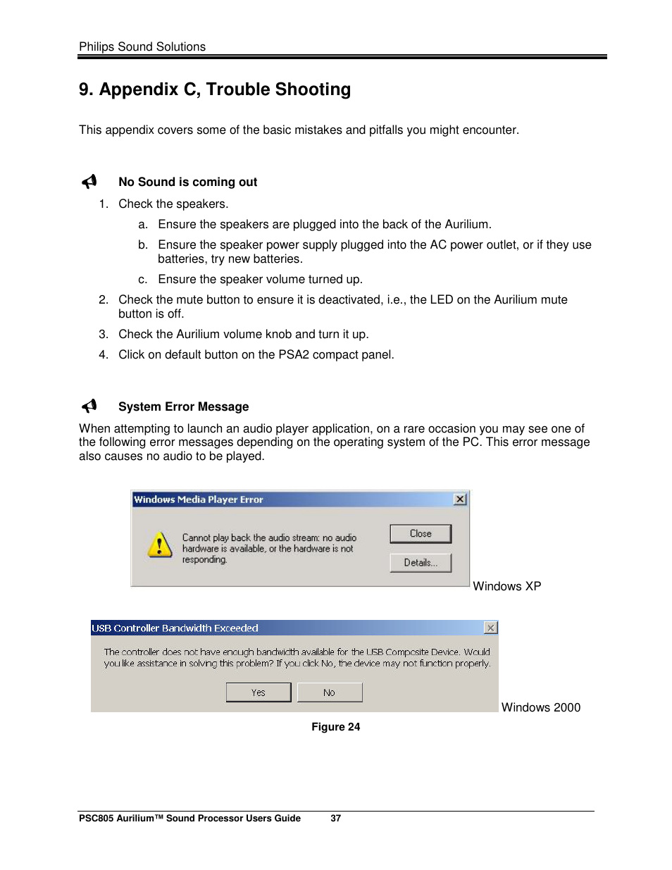 Appendix c, trouble shooting | Philips AURILIUM PSC805 User Manual | Page 42 / 46