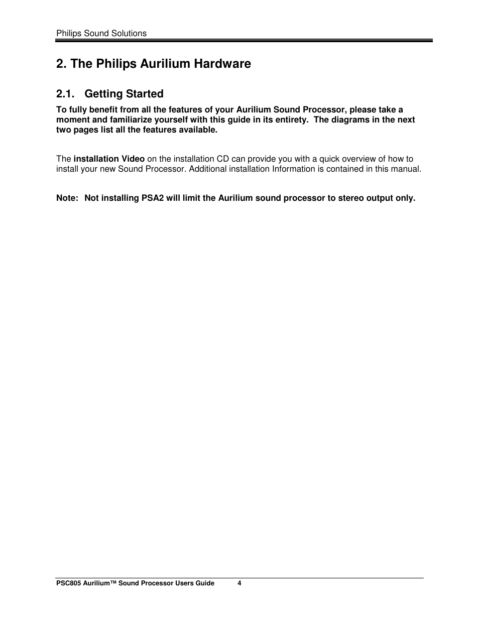 The philips aurilium hardware, Getting started | Philips AURILIUM PSC805 User Manual | Page 9 / 46
