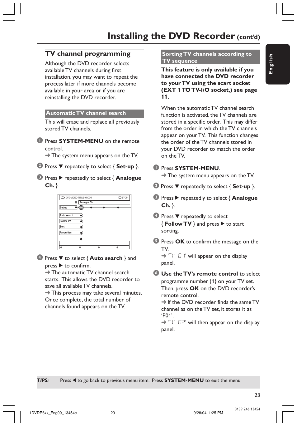 Installing the dvd recorder, Tv channel programming | Philips DVDR610 User Manual | Page 23 / 72