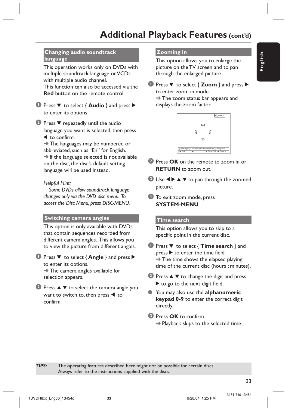 Additional playback features | Philips DVDR610 User Manual | Page 33 / 72