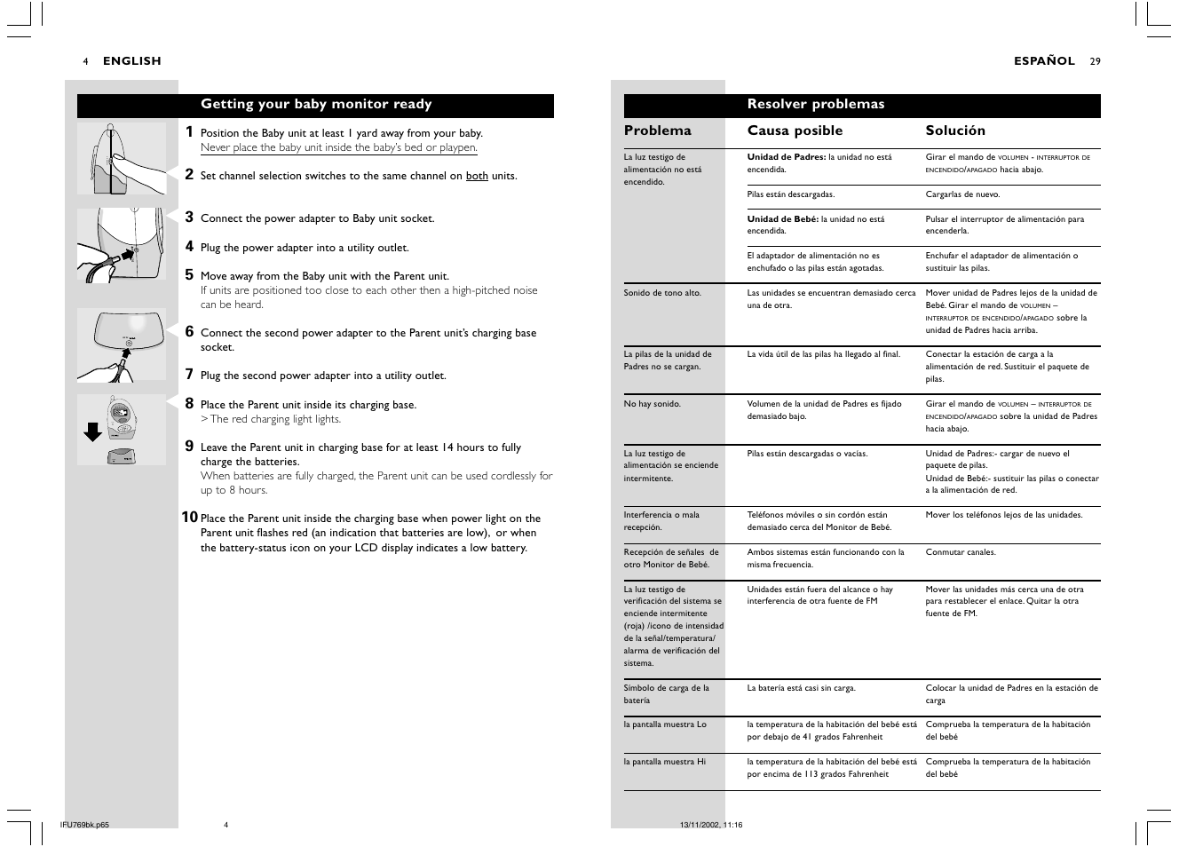 A channel b, Dc 9v charge power system check level | Philips SC769 User Manual | Page 4 / 16