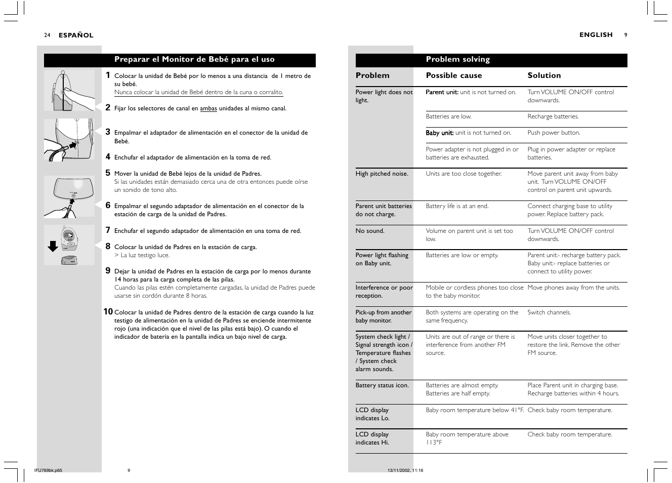 A channel b, Dc 9v charge power system check level | Philips SC769 User Manual | Page 9 / 16