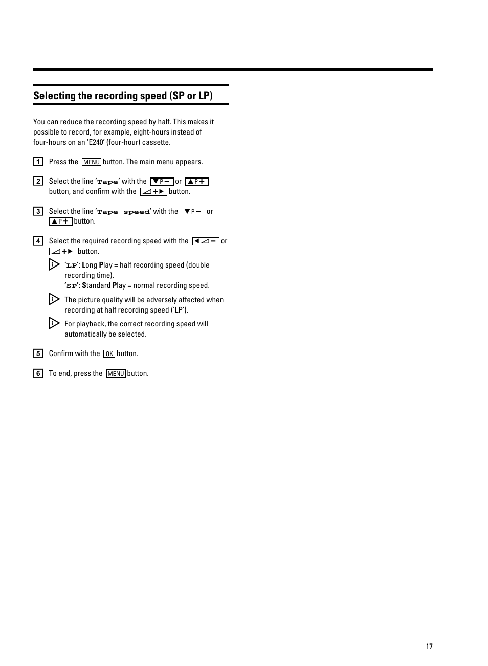 Selecting the recording speed (sp or lp) | Philips 21PV330/07 User Manual | Page 19 / 28