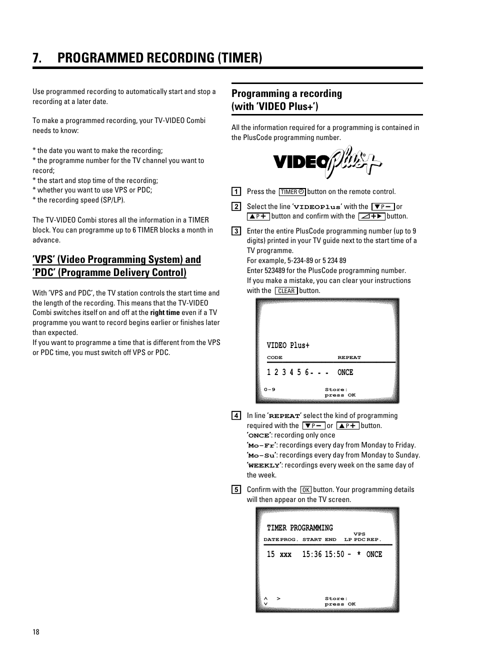 Programmed recording (timer), Programming a recording (with ’video plus+’) | Philips 21PV330/07 User Manual | Page 20 / 28