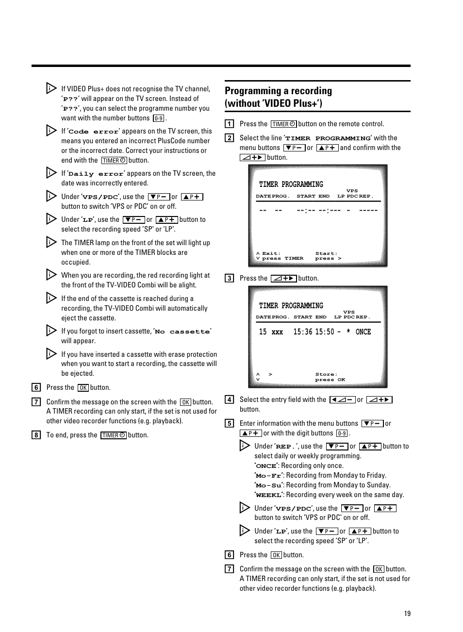 Programming a recording (without ’video plus+’) | Philips 21PV330/07 User Manual | Page 21 / 28