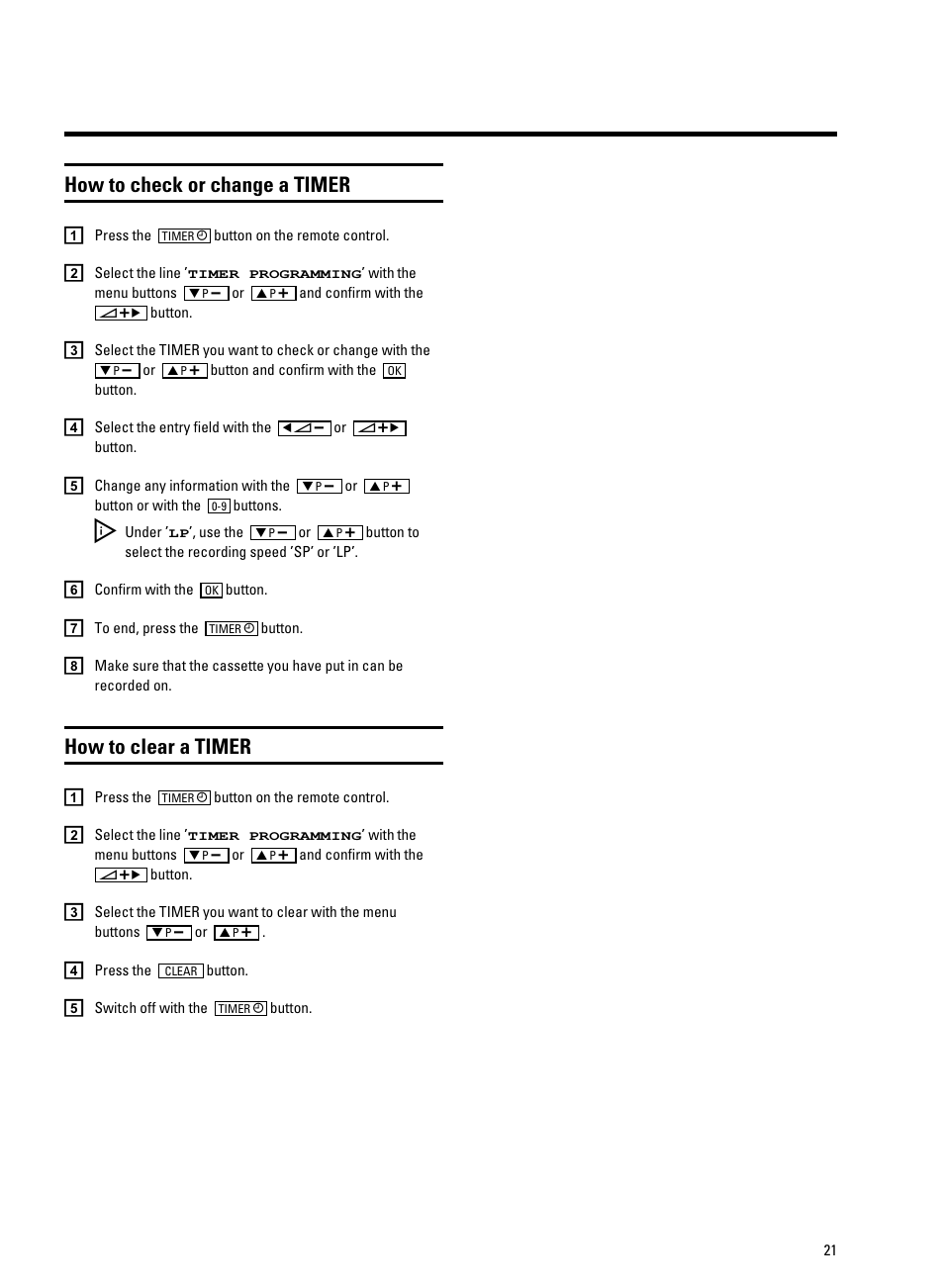 How to check or change a timer, How to clear a timer | Philips 21PV330/07 User Manual | Page 23 / 28