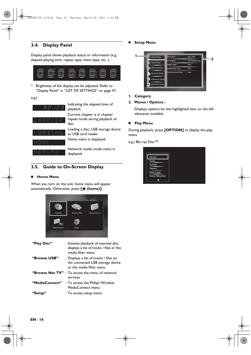 Display panel, Guide to on-screen display, En - 14 | Philips BDP5506/F7 User Manual | Page 14 / 68