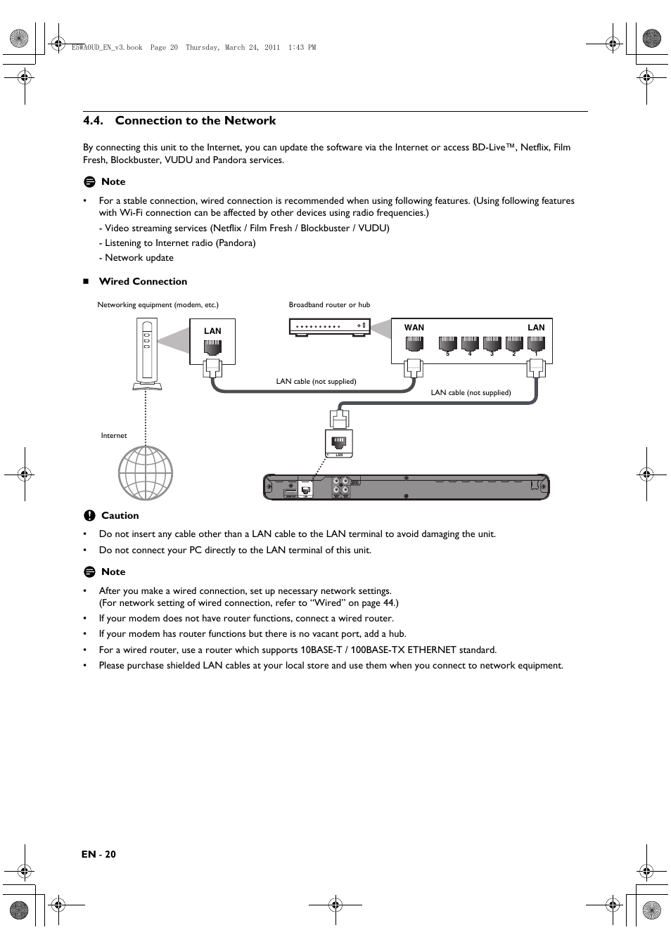 Connection to the network | Philips BDP5506/F7 User Manual | Page 20 / 68