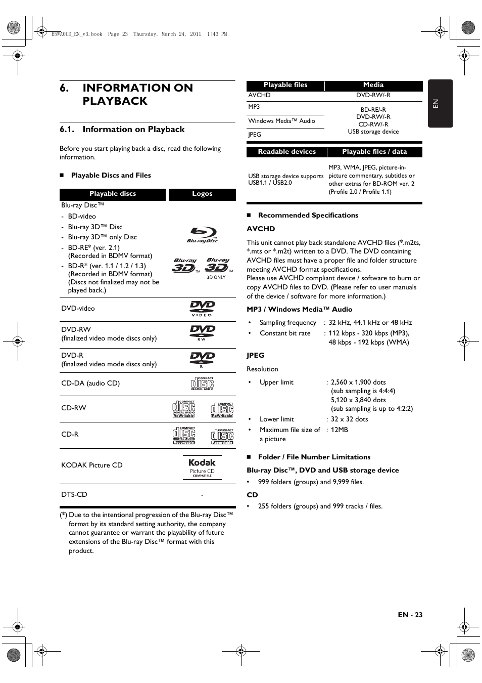 Information on playback | Philips BDP5506/F7 User Manual | Page 23 / 68