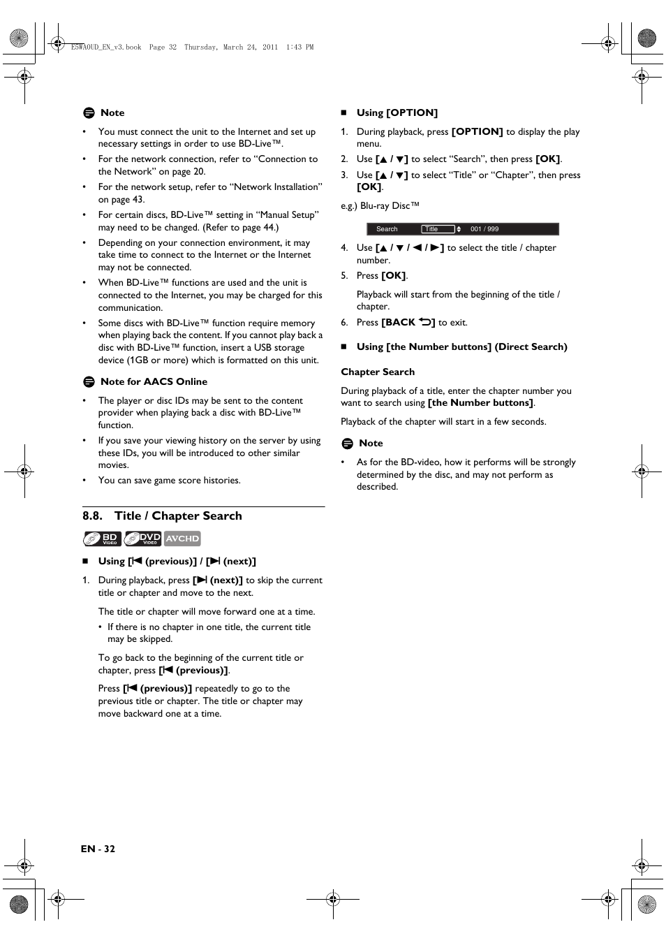 Title / chapter search | Philips BDP5506/F7 User Manual | Page 32 / 68