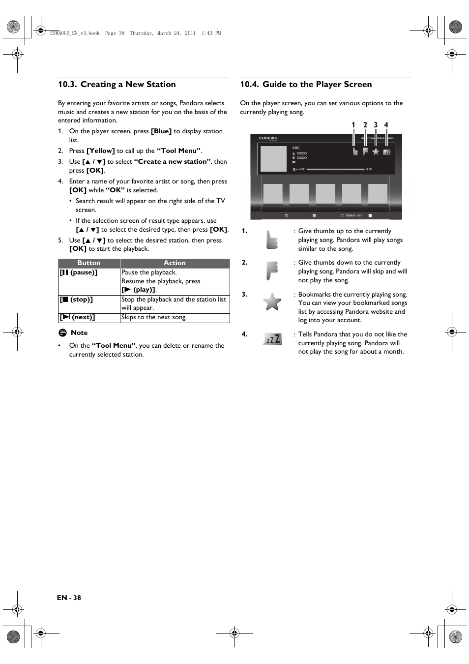 Creating a new station, Guide to the player screen | Philips BDP5506/F7 User Manual | Page 38 / 68