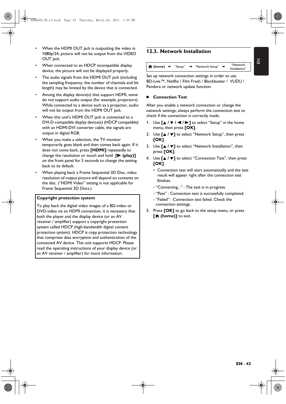 Network installation | Philips BDP5506/F7 User Manual | Page 43 / 68