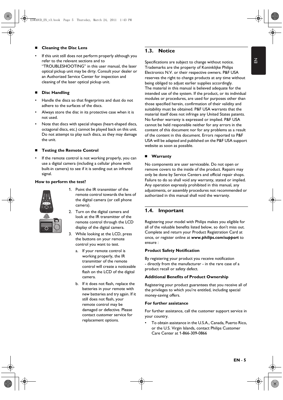 Notice, Important | Philips BDP5506/F7 User Manual | Page 5 / 68