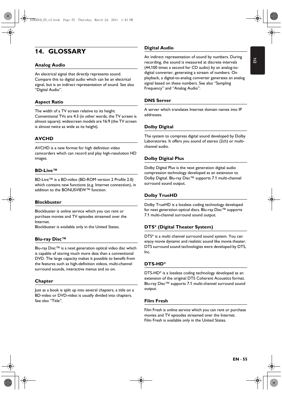 Glossary | Philips BDP5506/F7 User Manual | Page 55 / 68