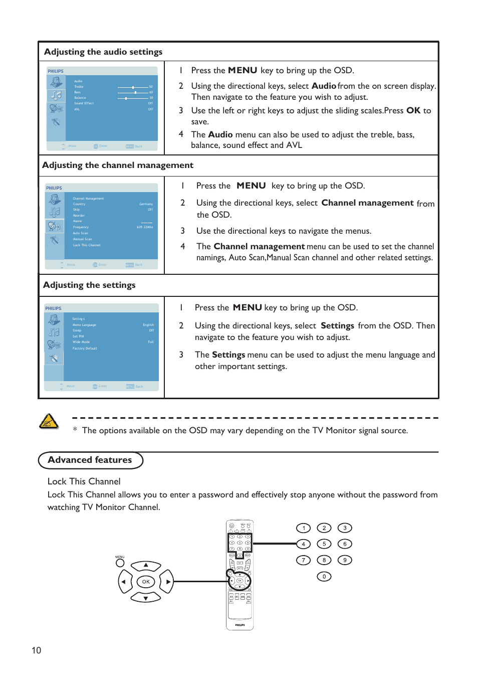 Advanced features lock this channel | Philips 190TW8 User Manual | Page 10 / 19