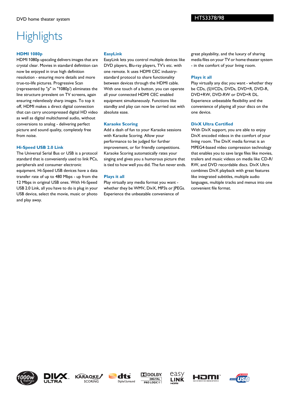 Highlights | Philips HTS3378/98 User Manual | Page 2 / 3