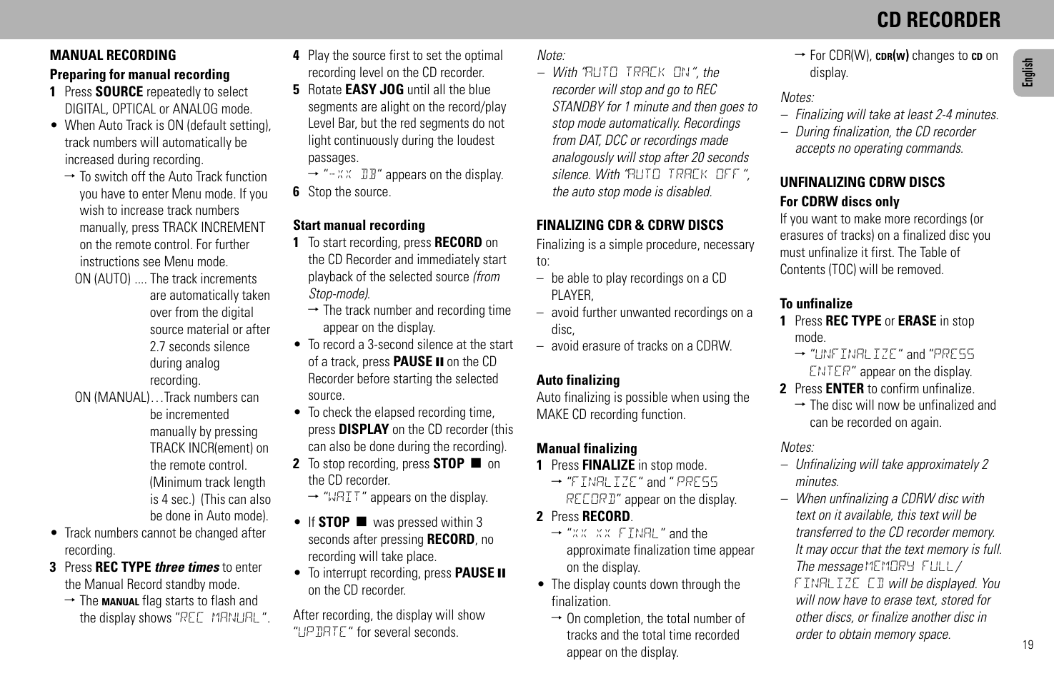 Cd recorder | Philips FW930SR User Manual | Page 19 / 34