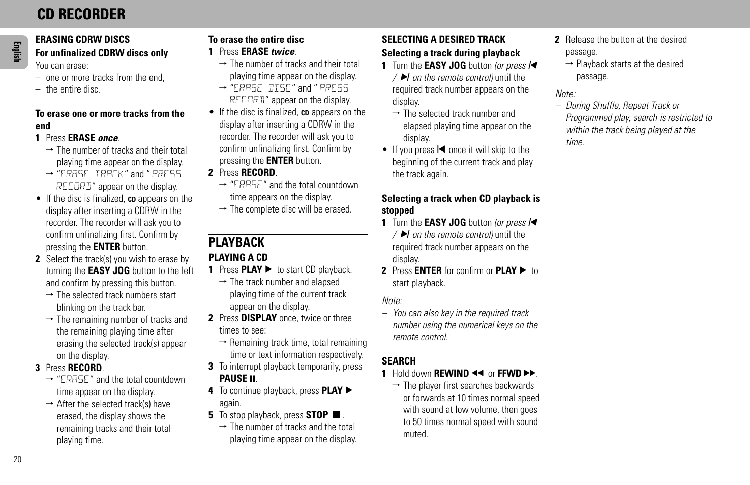 Cd recorder, Playback | Philips FW930SR User Manual | Page 20 / 34