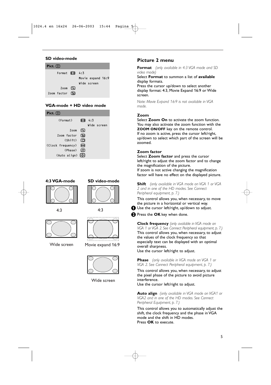 Picture 2 menu | Philips RS232 User Manual | Page 8 / 13