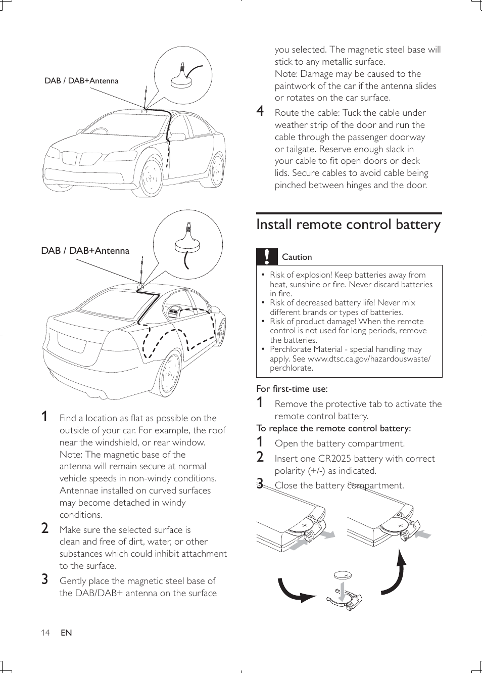 Install remote control battery | Philips CEM2000B User Manual | Page 13 / 28