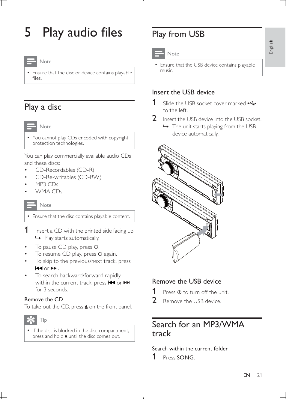 5 play audio files | Philips CEM2000B User Manual | Page 20 / 28