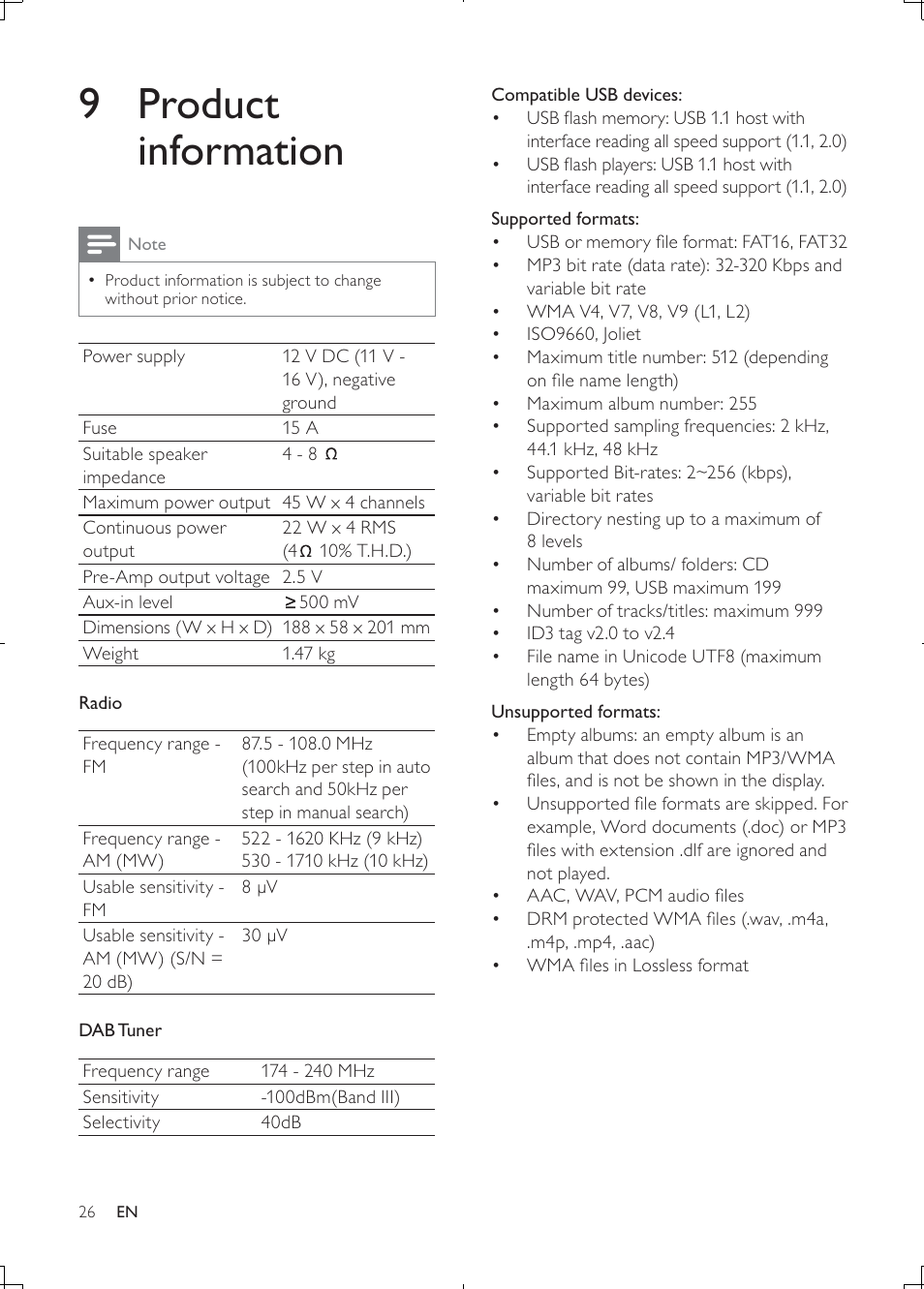 9 product information | Philips CEM2000B User Manual | Page 25 / 28
