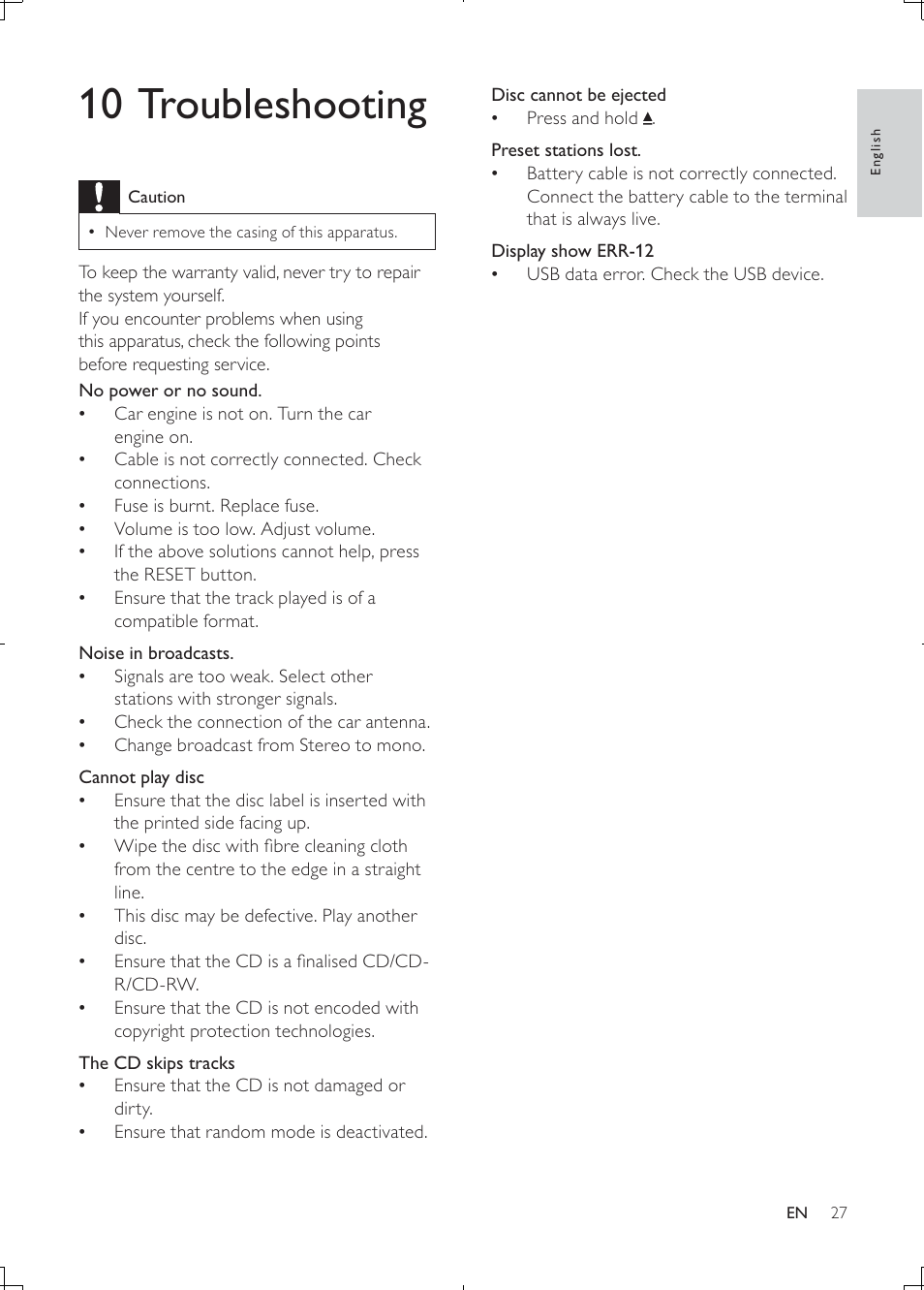 10 troubleshooting | Philips CEM2000B User Manual | Page 26 / 28