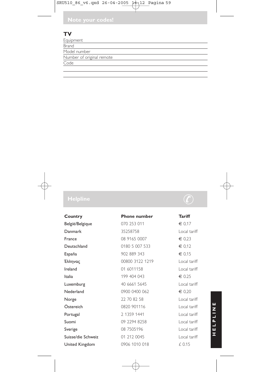 Philips SRU 510/86 User Manual | Page 59 / 60