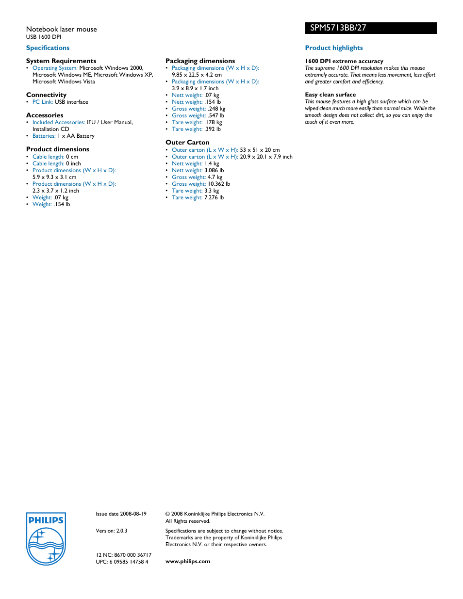 Philips SPM5713BB User Manual | Page 2 / 2