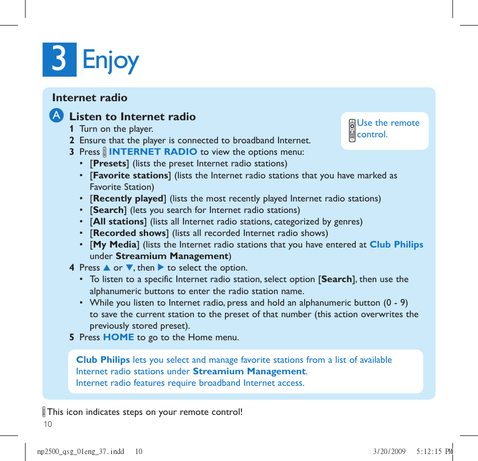 Enjoy | Philips Streamium NP2500/37B User Manual | Page 12 / 21