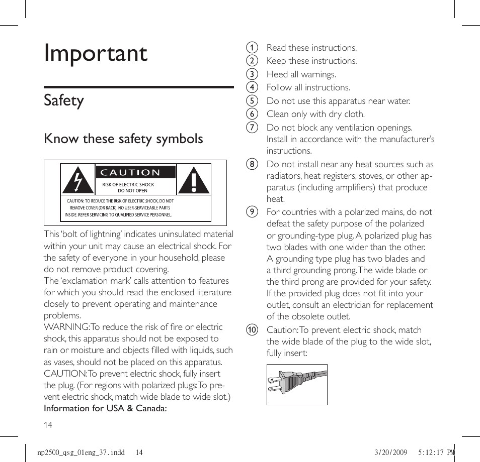 Important, Safety, Know these safety symbols | Philips Streamium NP2500/37B User Manual | Page 16 / 21