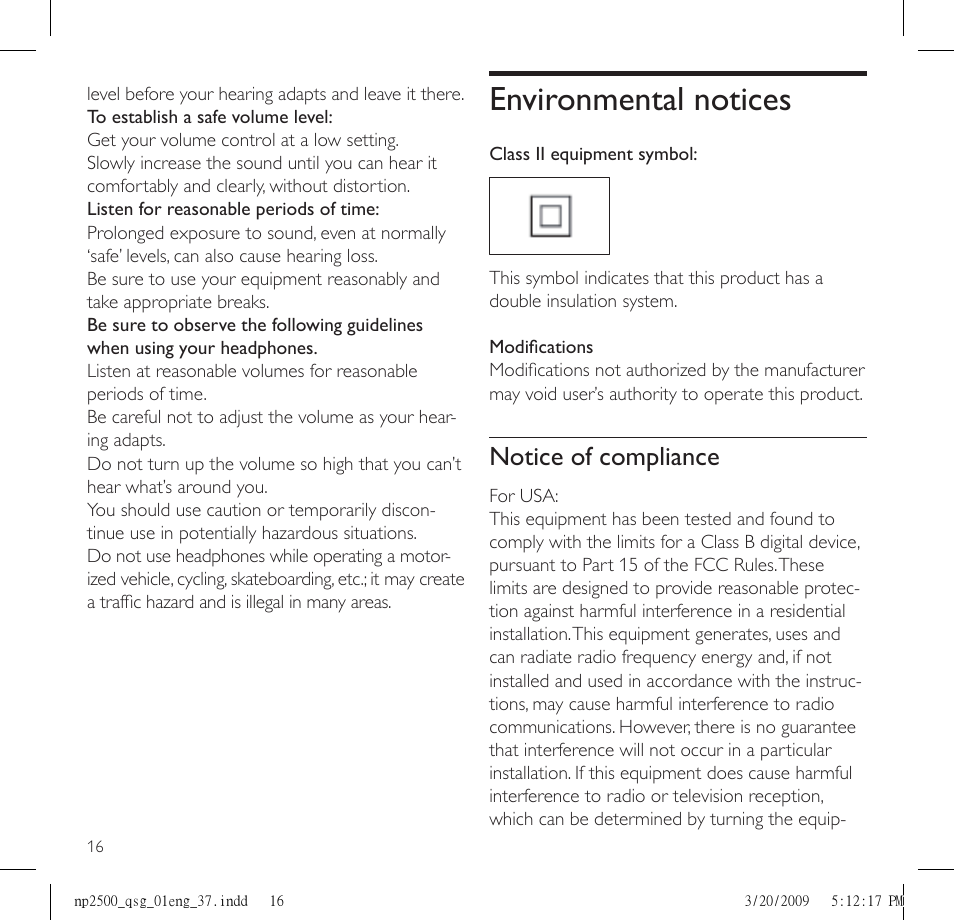 Environmental notices, Notice of compliance | Philips Streamium NP2500/37B User Manual | Page 18 / 21