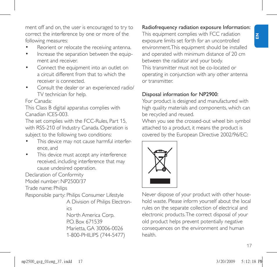 Philips Streamium NP2500/37B User Manual | Page 19 / 21