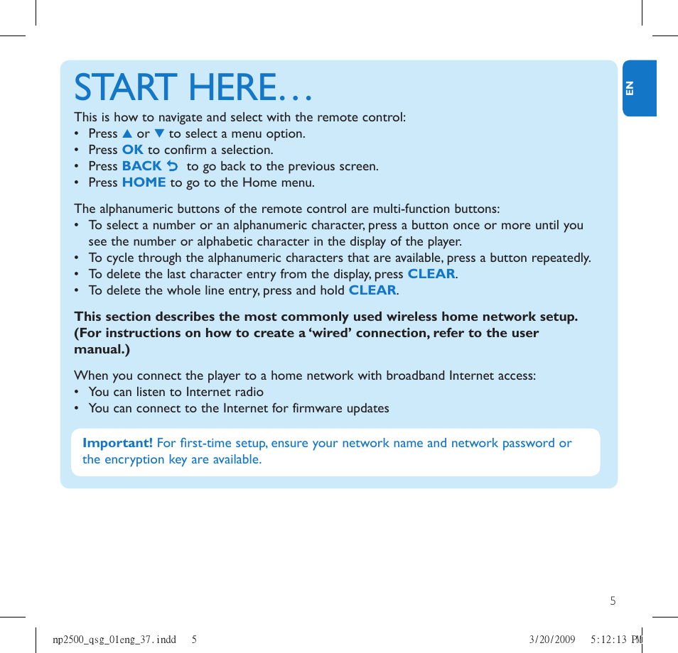 Start here | Philips Streamium NP2500/37B User Manual | Page 7 / 21