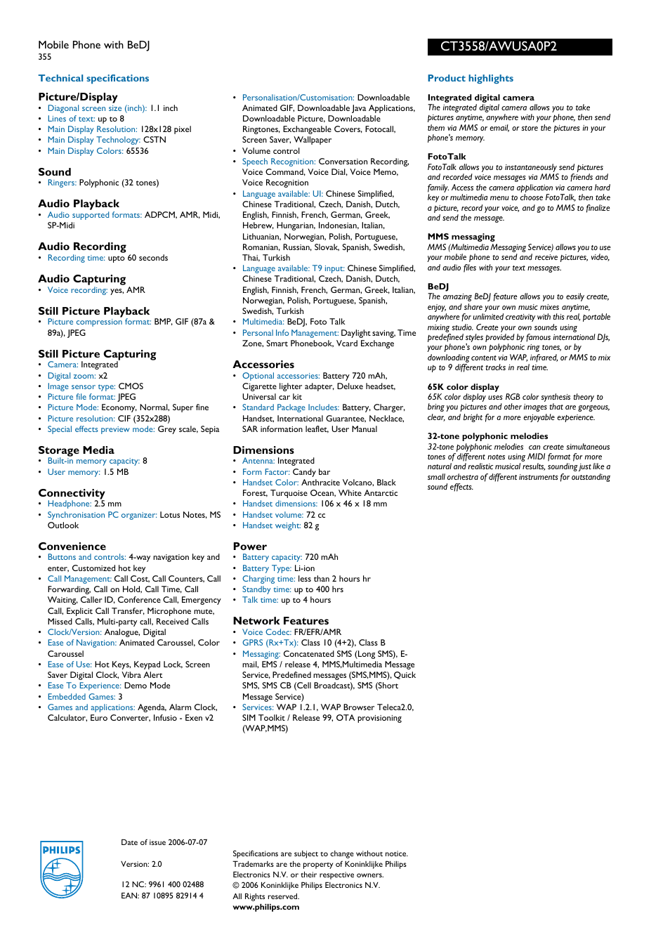 For preview purpose only | Philips CT3558 User Manual | Page 2 / 2