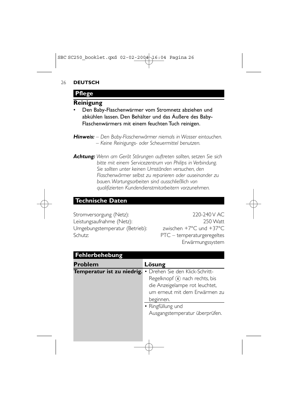 Philips SC250SBC User Manual | Page 26 / 76
