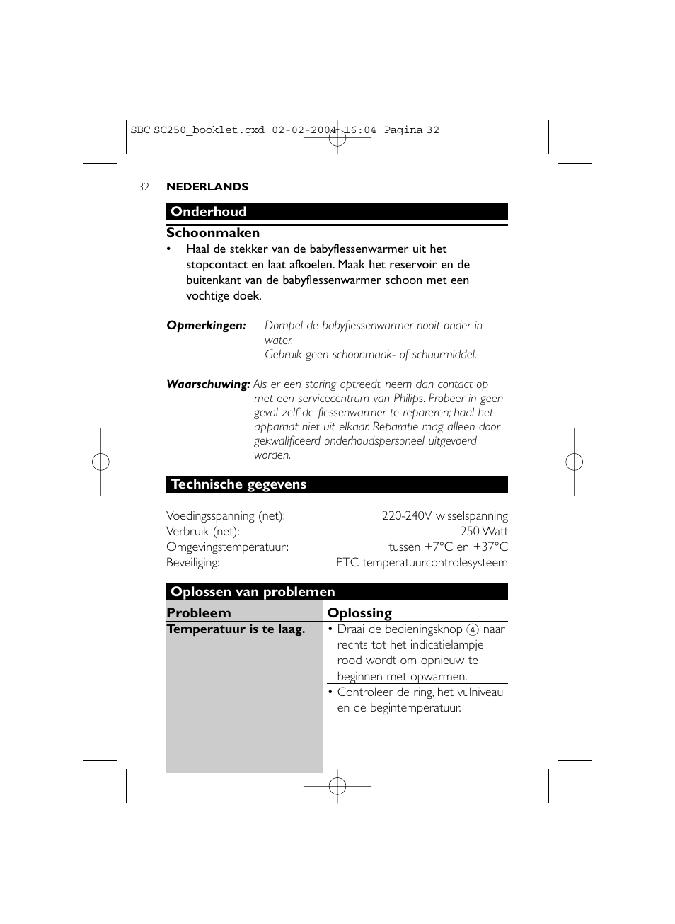 Philips SC250SBC User Manual | Page 32 / 76