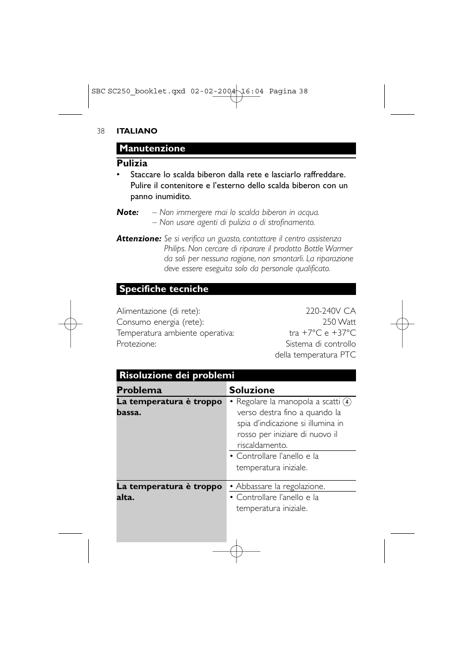 Philips SC250SBC User Manual | Page 38 / 76