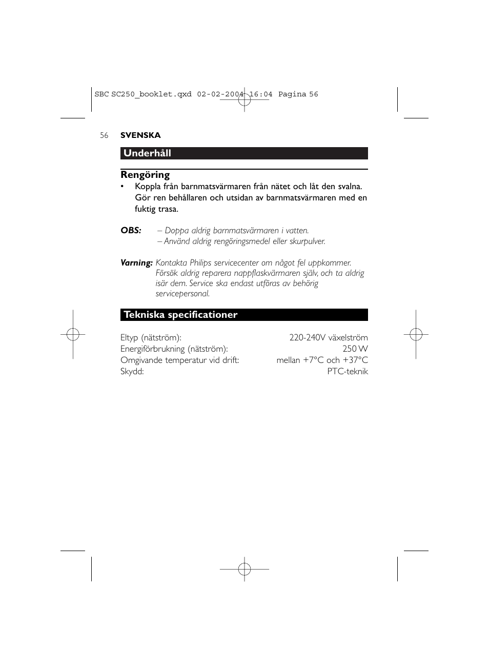 Philips SC250SBC User Manual | Page 56 / 76