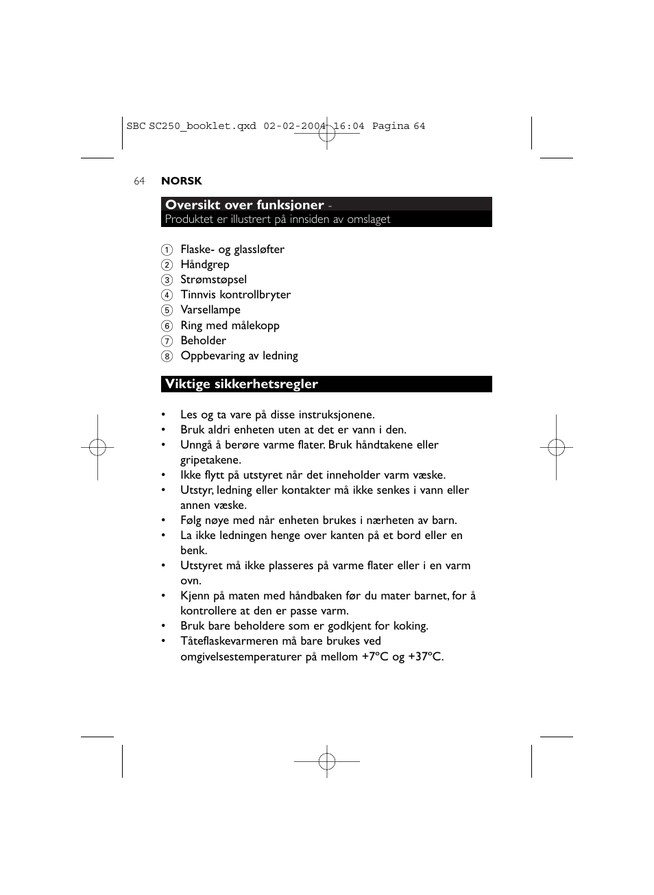 Philips SC250SBC User Manual | Page 64 / 76