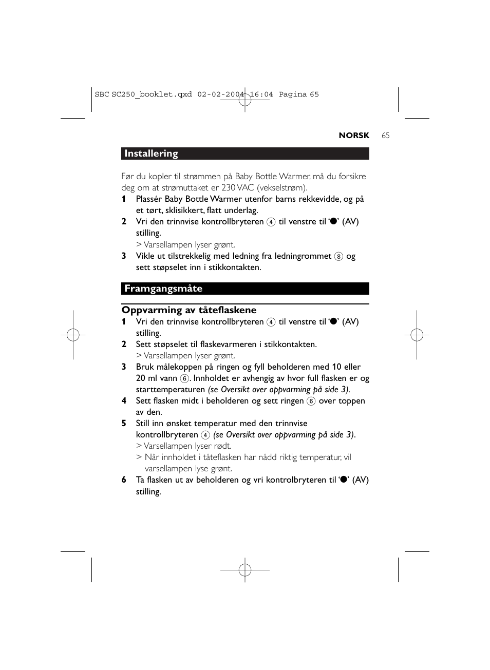 Philips SC250SBC User Manual | Page 65 / 76