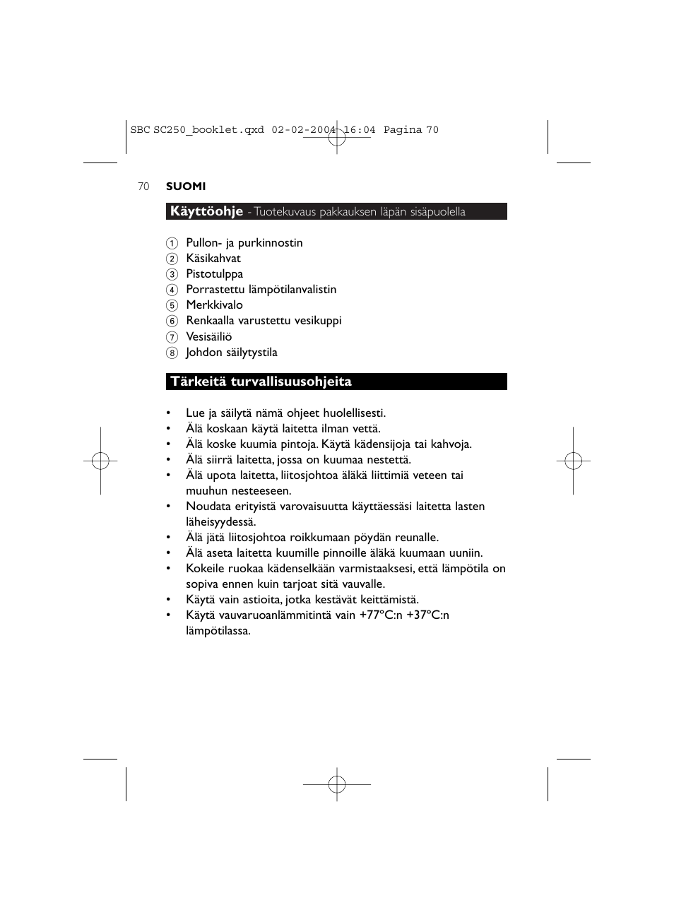 Philips SC250SBC User Manual | Page 70 / 76