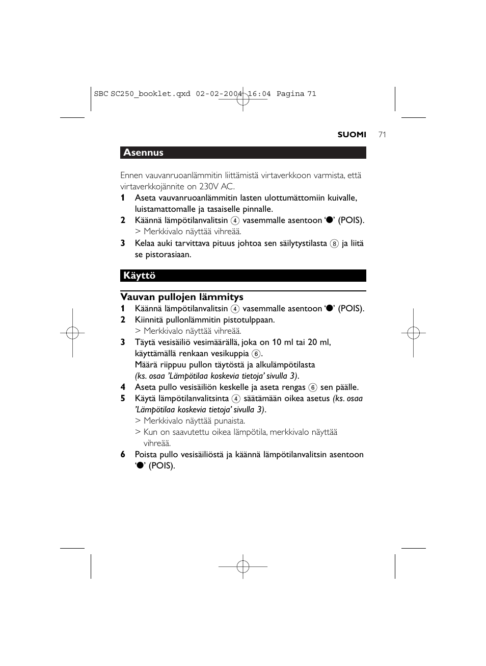 Philips SC250SBC User Manual | Page 71 / 76