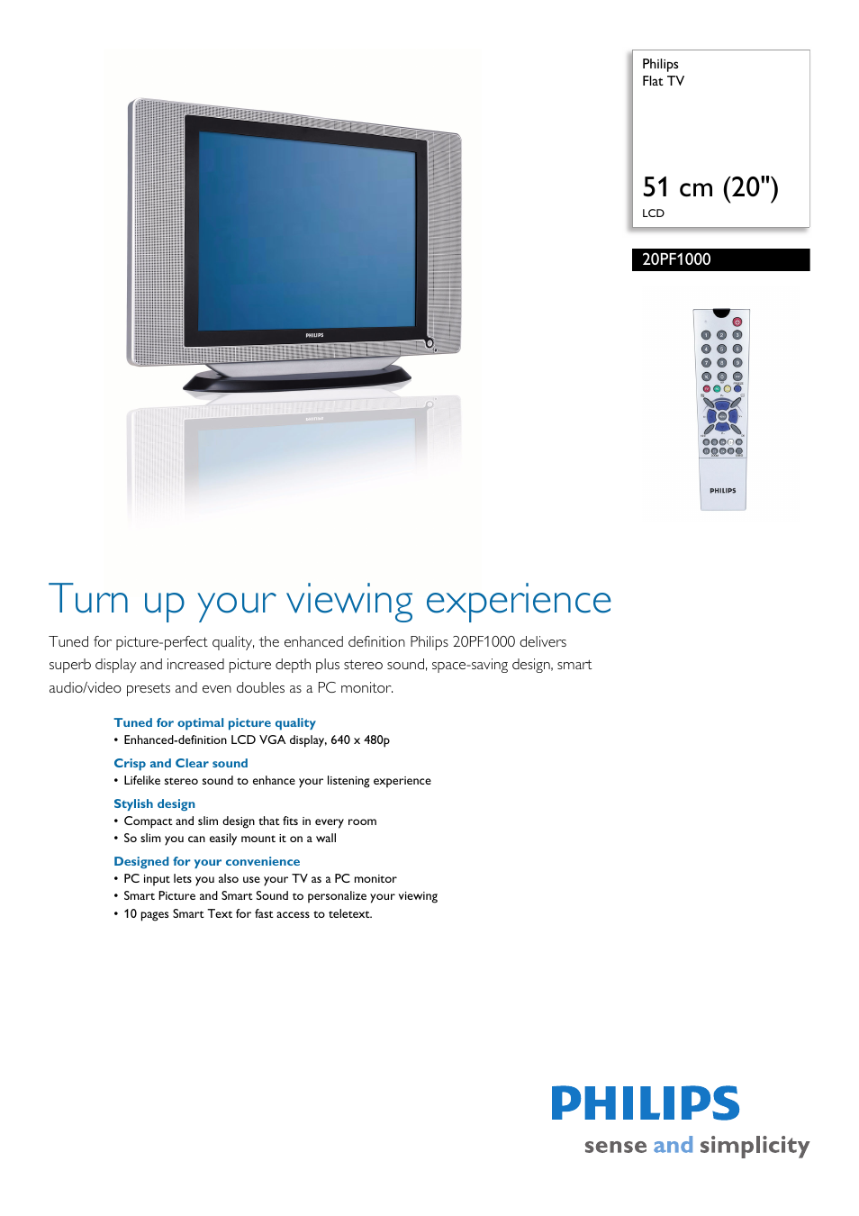 Philips 20PF1000 User Manual | 2 pages