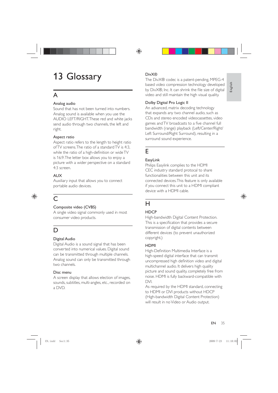 13 glossary | Philips HSB2351X User Manual | Page 35 / 36