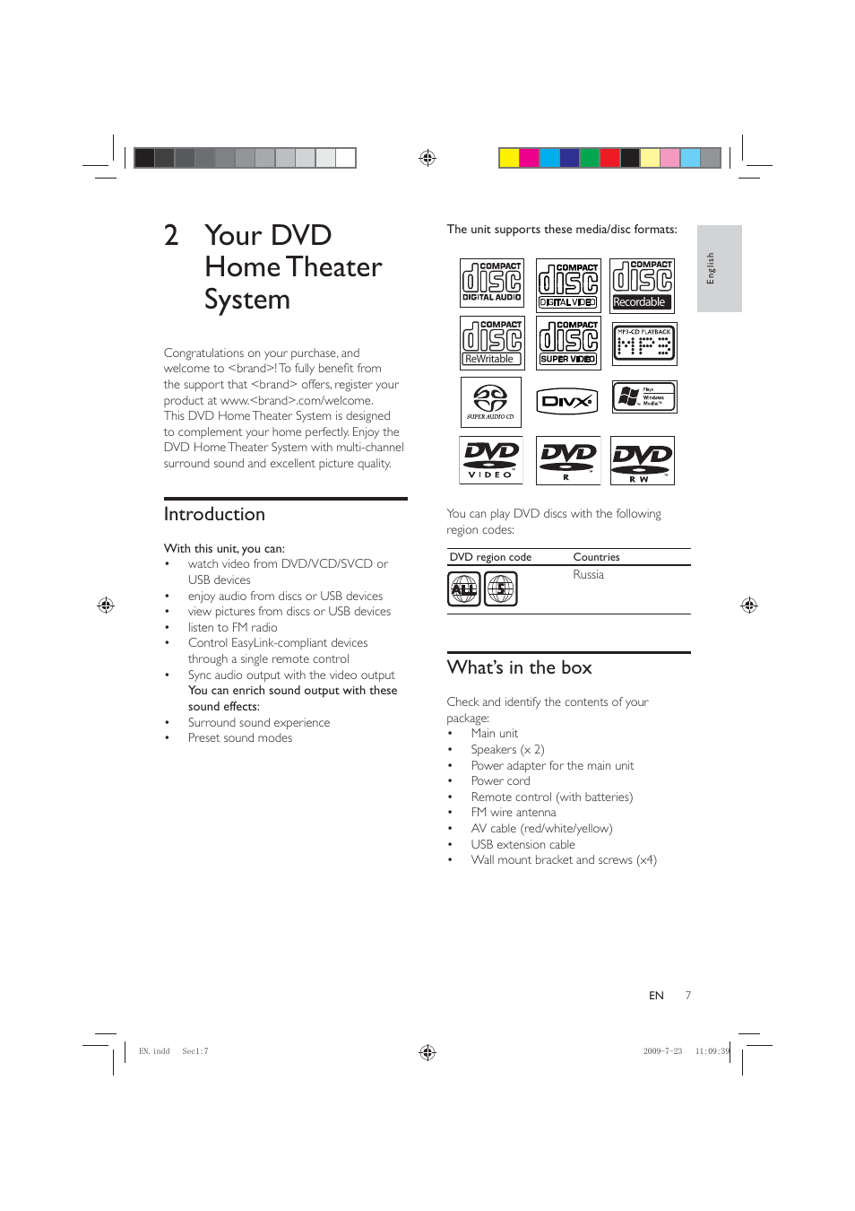 2 your dvd home theater system | Philips HSB2351X User Manual | Page 7 / 36