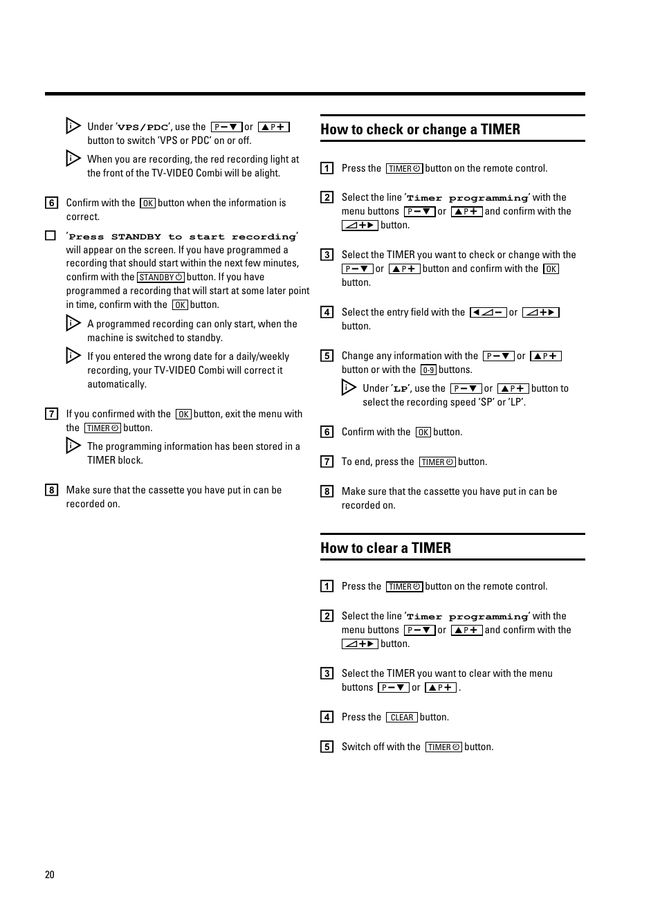 How to check or change a timer, How to clear a timer | Philips 14PV340/05 User Manual | Page 22 / 28