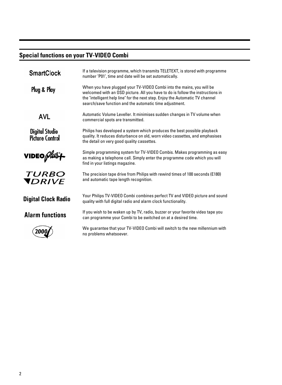 Special functions on your tv-video combi | Philips 14PV340/05 User Manual | Page 5 / 28