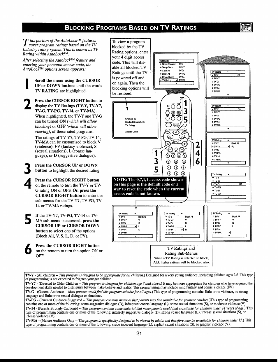 Tv r, Locking, Rograms | Ased, Atings | Philips 312123521121 User Manual | Page 21 / 56